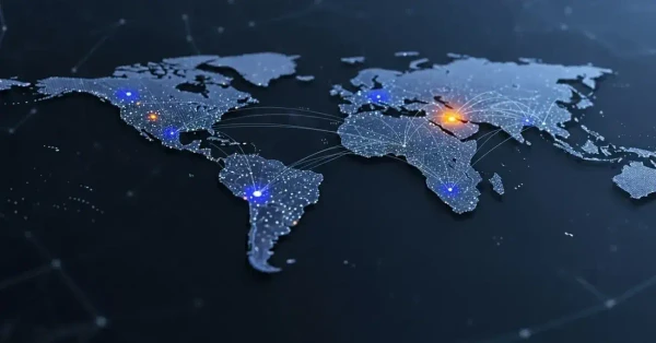Map of Global financial centers connected by network lines representing Pillar Two tax coordination