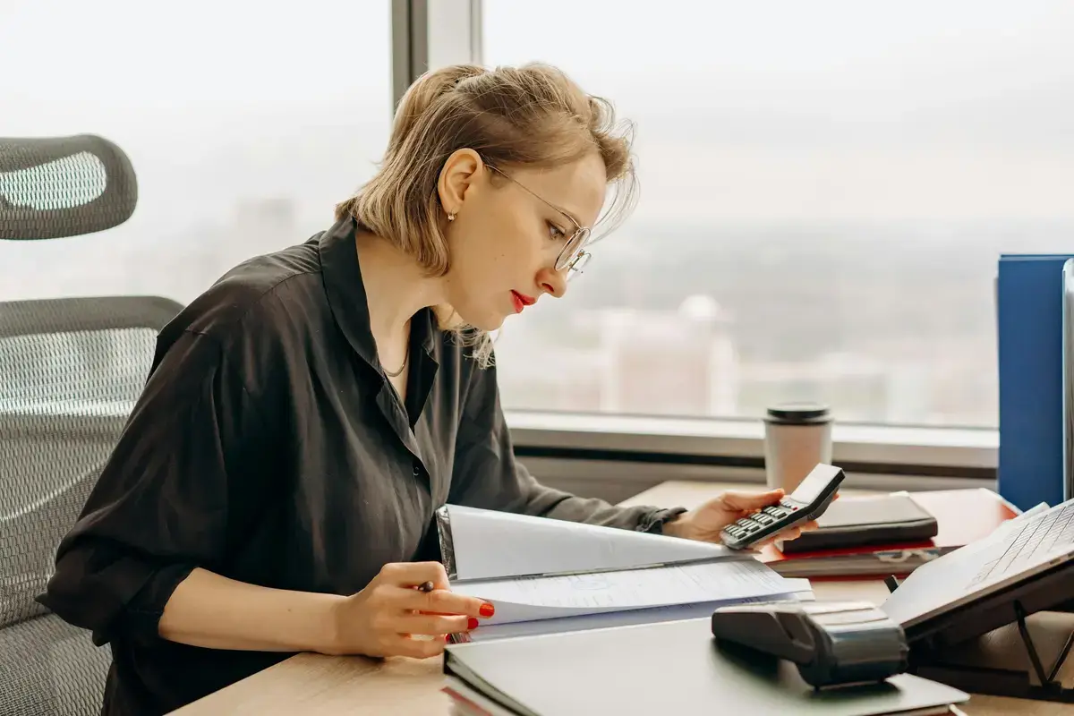 Tax lawyer reviewing financial documents