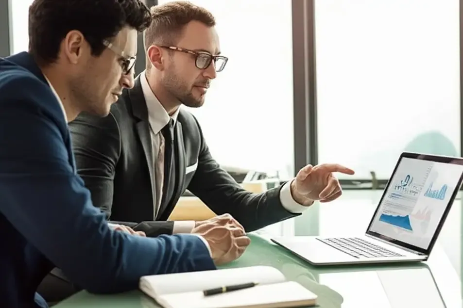 Strategic Advisory Session - Professional conference room with lawyers and life sciences executives reviewing documents and data on screens